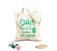 AILOONG Flat Tape Handle Tote Bag coffee gives me teacher powers 340g/m² thick fabric Replaces school bag