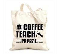 AILOONG Flat Tape Handle Tote Bag coffee teach repeat international coffee day design 12 oz thick fabric Replaces school bag 35x40cm Large