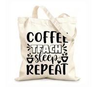 AILOONG Flat Tape Handle Tote Bag coffee teach sleep repeat 12 oz thick fabric Replaces school bag 35x40cm Large