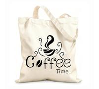AILOONG Flat Tape Handle Tote Bag coffee time quotes typography letters in simple style 12 oz thick fabric Replaces school bag 25x30cm Small