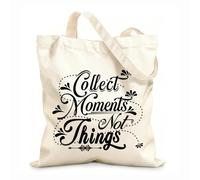 AILOONG Flat Tape Handle Tote Bag collect moments not things typography and design 12 oz thick fabric Replaces school bag 31x36cm Medium