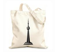 AILOONG Flat Tape Handle Tote Bag famous global landmarks design 12 oz thick fabric Replaces school bag 31x36cm Medium