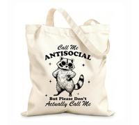 AILOONG Flat Tape Handle Tote Bag You can call me a sociopath but please don't call me a raccoon. 12 oz thick fabric Replaces school bag 25x30cm Small