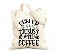AILOONG fueled by jesus and coffee Reinforced Bottom Canvas Bag 12 oz thick fabric Uses as a gift bag 35x40cm Large