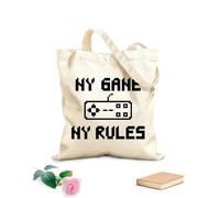 AILOONG game Quote Joystick My Game My Rules Unbleached Canvas Tote Bag 12 oz thick fabric Uses as a tool bag 25x30cm Small