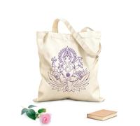 AILOONG Ganesha Hindu Elephant God Lotus Hinduism Canvas Tote Bag 340g/m² thick fabric Replaces school bag
