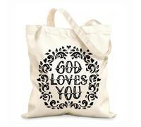 AILOONG god loves you hand lettering poster quotes Reinforced Bottom Canvas Bag 12 oz thick fabric Uses as a gift bag 31x36cm Medium