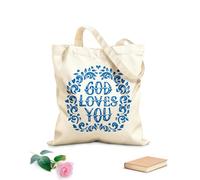 AILOONG god loves you hand lettering poster quotes Reinforced Bottom Canvas Bag 340g/m² thick fabric Uses as a gift bag