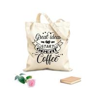 AILOONG great ideas start great coffee premium typography Reinforced Bottom Canvas Bag 12 oz thick fabric Uses as a gift bag 25x30cm Small