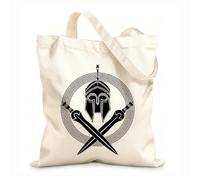 AILOONG Greek Shield Helmet Sword Ancient Warrior Cotton Canvas Shopping Bag 12 oz thick fabric Uses as a gift bag 35x40cm Large