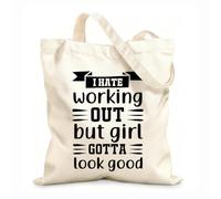 AILOONG Gym Quotes I Hate Working Out But Girl Gotta Look Good Cotton Canvas Shoulder Bags 12 oz thick fabric Uses as a tool bag 35x40cm Large