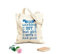 AILOONG Gym Quotes I Hate Working Out But Girl Gotta Look Good Cotton Canvas Shoulder Bags 340g/m² thick fabric Uses as a tool bag