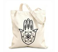 AILOONG Hamsa Hand Amulet Jewish Religion Arabic Cotton Canvas Shopping Bag 12 oz thick fabric Uses as a gift bag 31x36cm Medium