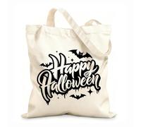 AILOONG Happy Halloween Calligraphy Sty Cotton Canvas Shoulder Bags 12 oz thick fabric Uses as a tool bag 31x36cm Medium