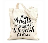AILOONG He heals broken hearts bible verses Customizable pattern canvas bags 12 oz thick fabric Matches clothing 35x40cm Large