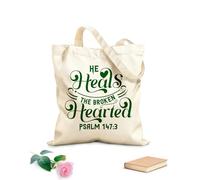 AILOONG He heals broken hearts bible verses Customizable pattern canvas bags 340g/m² thick fabric Matches clothing