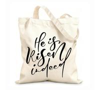 AILOONG He is indeed risen calligraphy lettering easter Jesus greeting phrase Reusable Shopper Bags 12 oz thick fabric Foldable 31x36cm Medium