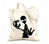 AILOONG High-definition printed tote bags 12 oz thick fabric Alien Earth Ufo Humanoid Reusable 31x36cm Medium