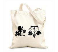 AILOONG High-definition printed tote bags 12 oz thick fabric Grape Vine Grapes Wine Wineglass Corkscrew Reusable 31x36cm Medium