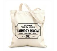 AILOONG High-definition printed tote bags 12 oz thick fabric Laundry Room Self-Service Laundry Room Open 24 Hours A Day Take Off Your Pants Here Reusable 25x30cm Small