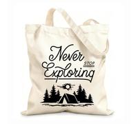 AILOONG High-definition printed tote bags 12 oz thick fabric Never Stop Exploring Camping Camp Tent Travel Natural Reusable 25x30cm Small