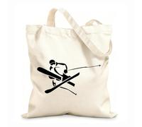 AILOONG High-definition printed tote bags 12 oz thick fabric Skiing Skier Extreme Mountain Winter Sports Reusable 31x36cm Medium