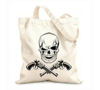 AILOONG High-definition printed tote bags 12 oz thick fabric Skull Guns Gangsters Reusable 35x40cm Large