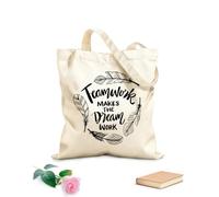 AILOONG High-definition printed tote bags 12 oz thick fabric Teamwork Makes the Dream Work Lettering Motivation Reusable 35x40cm Large