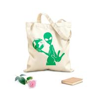 AILOONG High-definition printed tote bags 340g/m² thick fabric Alien Earth Ufo Humanoid Reusable