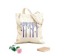 AILOONG High-definition printed tote bags 340g/m² thick fabric Giant Birch Bird Pine Forest Animals Playing Reusable