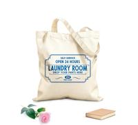 AILOONG High-definition printed tote bags 340g/m² thick fabric Laundry Room Self-Service Laundry Room Open 24 Hours A Day Take Off Your Pants Here Reusable