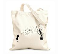 AILOONG High-definition printed tote bags Astronaut And Heart-Shaped Bubble Female Astronaut Daughter Banksy Style Street 12 oz thick fabric Reusable 25x30cm Small