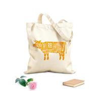 AILOONG High-definition printed tote bags Beef Cuts Kitchen Restaurant Butcher Animal Cattle Body Cuts Potter 340g/m² thick fabric Reusable