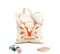 AILOONG High-definition printed tote bags Ethnic Pattern Bull Skull Arrow 340g/m² thick fabric Reusable
