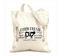 AILOONG High-definition printed tote bags Farm Fresh Milk Cream Butter Cow From Farm To Table Kitchen Farmhouse 12 oz thick fabric Reusable 35x40cm Large