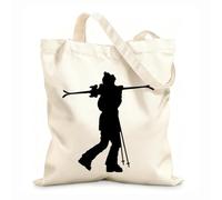 AILOONG High-definition printed tote bags Mountain Skier Winter Sport Downhill Skiing 12 oz thick fabric Reusable 35x40cm Large