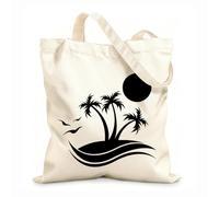 AILOONG High-definition printed tote bags Palm Tree Beach Style Sun Sea Weave Traveling 12 oz thick fabric Reusable 31x36cm Medium