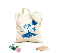 AILOONG High-definition printed tote bags Palm Tree Beach Style Sun Sea Weave Traveling 340g/m² thick fabric Reusable