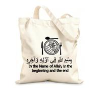 AILOONG High-definition printed tote bags Prayer Before Eating Bismillah Islamic Kitchen Catering Arabic 12 oz thick fabric Reusable 25x30cm Small