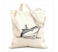 AILOONG High-definition printed tote bags Sea Ship Yacht Ocean Waves Travel Nautical 12 oz thick fabric Reusable 25x30cm Small