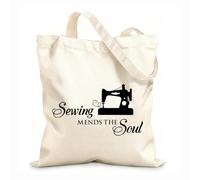 AILOONG High-definition printed tote bags Sewing Machine Sewing Mending Soul Quote Fabric Shop Sewing Shop 12 oz thick fabric Reusable 31x36cm Medium