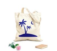 AILOONG High-definition printed tote bags Vacation Palm Tree Moon Beach Relax Travel 340g/m² thick fabric Reusable