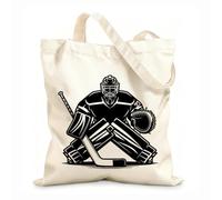 AILOONG Hockey goalie preparing to repel opponent's attack Customizable pattern canvas bags 12 oz thick fabric Matches clothing 35x40cm Large