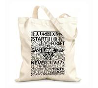 AILOONG House Rules Inspirational Quote Unbleached Canvas Tote Bag 12 oz thick fabric Uses as a tool bag 25x30cm Small