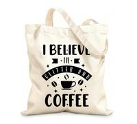 AILOONG i believe in glitter and coffee quotes Customizable pattern canvas bags 12 oz thick fabric Matches clothing 35x40cm Large