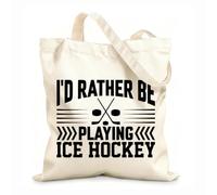 AILOONG i d rather be playing ice hockey typography design Customizable pattern canvas bags 12 oz thick fabric Matches clothing 35x40cm Large