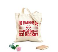 AILOONG i d rather be playing ice hockey typography design Customizable pattern canvas bags 340g/m² thick fabric Matches clothing