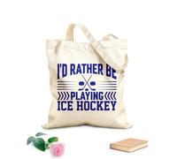 AILOONG i d rather be playing ice hockey typography design Customizable pattern canvas bags 340g/m² thick fabric Matches clothing