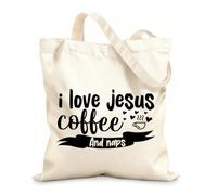 AILOONG i love jesus coffee and naps typographic Customizable pattern canvas bags 12 oz thick fabric Matches clothing 31x36cm Medium