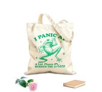 AILOONG i panic at a lot places besides the disco frog hilarious typography funny animal vintage frog Customizable pattern canvas bags 340g/m² thick fabric Matches clothing